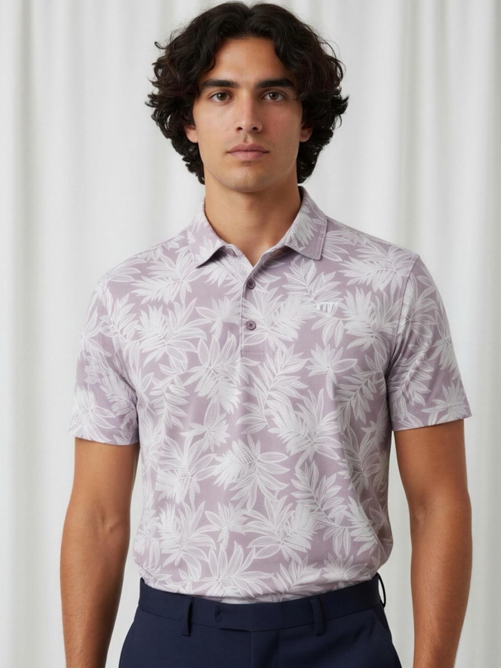 Travis Mathew Lavender Floral Tropical Golf Polo Size XL